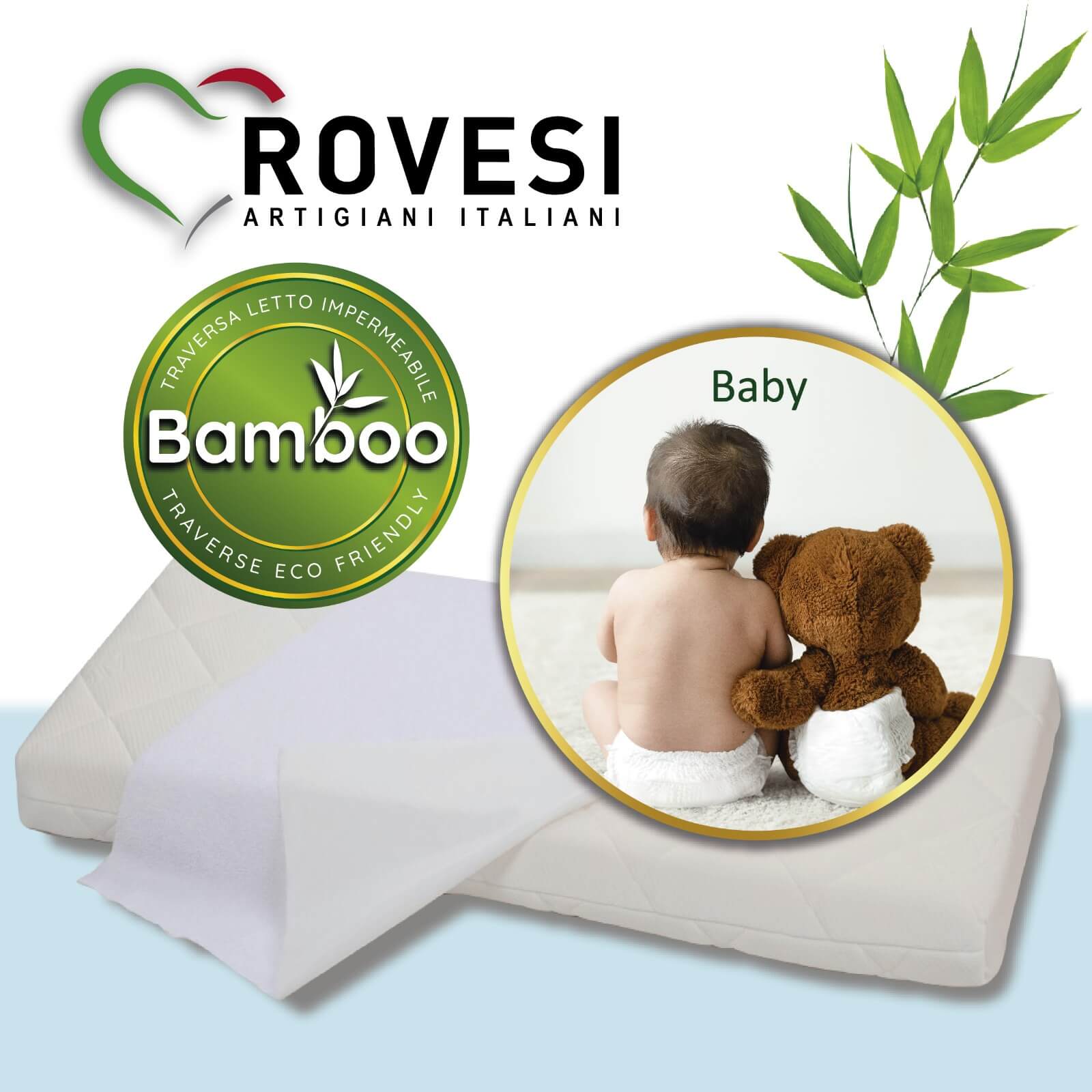 ROVESI BAMBOO CROSSPIECES washable, waterproof, absorbent. Double