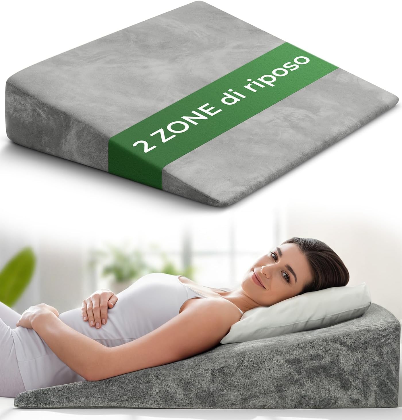 Cuscino a Cuneo WELL B4 – Sostegno Antireflusso e Gambe in Memory Foam